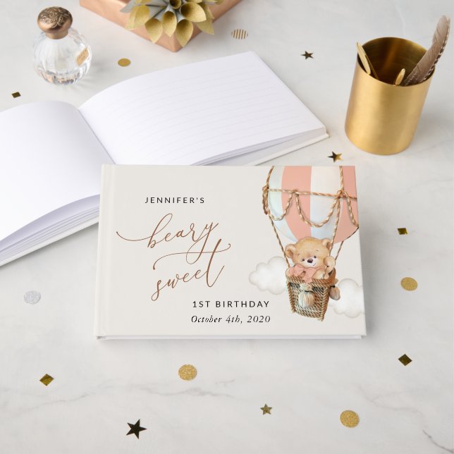 Livre D'or Ours En Conflit, Ballotte À Air Chaud Rose, Premie (Recto ouvert)