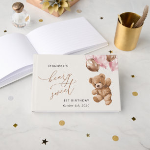 Livre D'or Ours En Joue, Ballons Roses, Premier Anniversaire