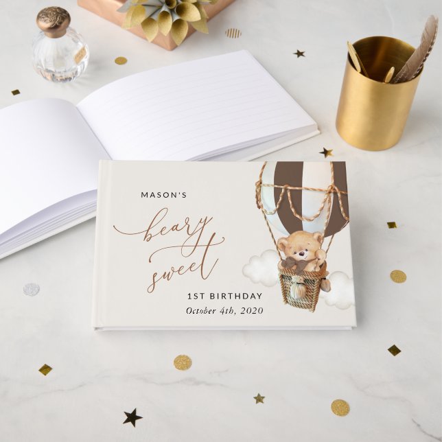 Livre D'or Ours en peluche, ballon Brown à air chaud, premier (Recto ouvert)