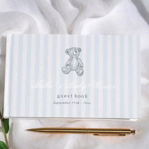 Livre D'or Ours en peluche vintage rayures bleues Shower pour
