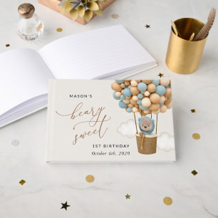 Livre D'or Ours mignon, Ballons Bleus, Premier Anniversaire