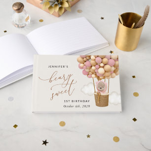 Livre D'or Ours mignon, Ballons roses, Premier Anniversaire