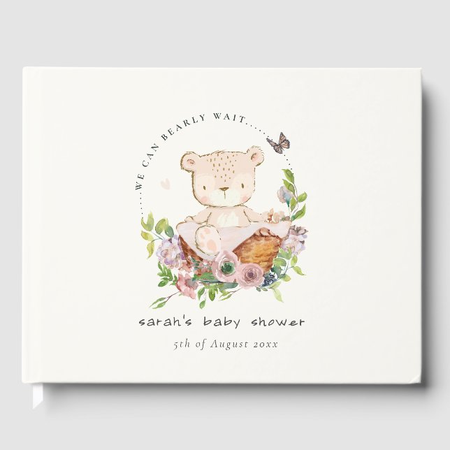 Livre D'or Ours Teddy Mignonne Dans Panier Fleur Baby shower  (Recto)