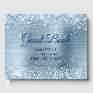 Livre D'or Pailleté Bleu Feuille 75e Anniversaire