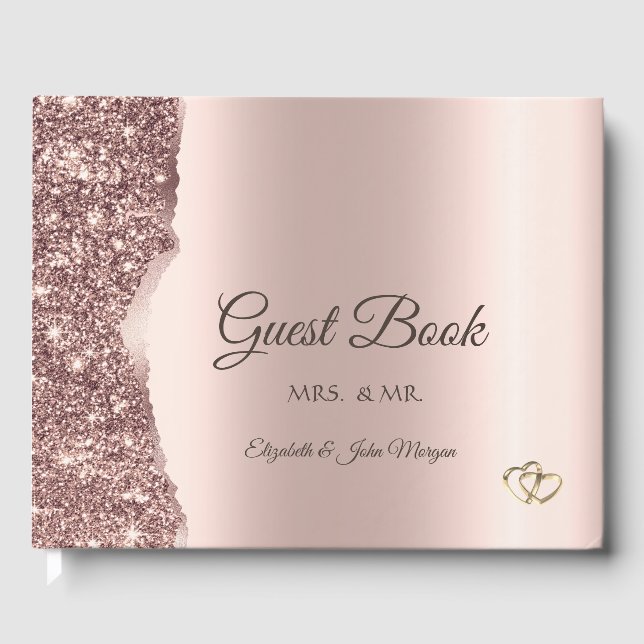 Livre D'or Paillettes de rose doré élégant Script  (Recto)