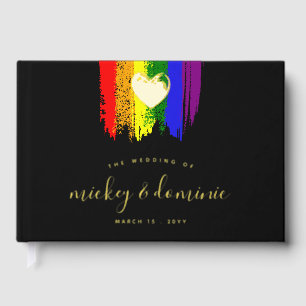 Livre D'or Paint Strokes Pride Drapeau & Gold Heart Mariage