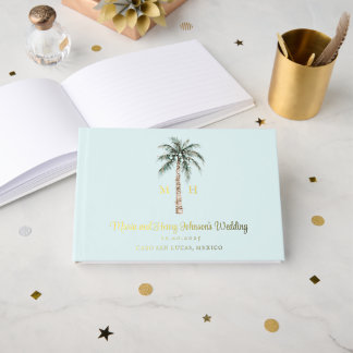 Livre D'or Palmier de Noël | Monogramme de mariage sur la pla