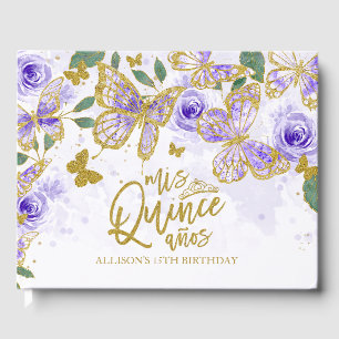 Livre D'or Papier d'or Papillon Floral Quinceanera