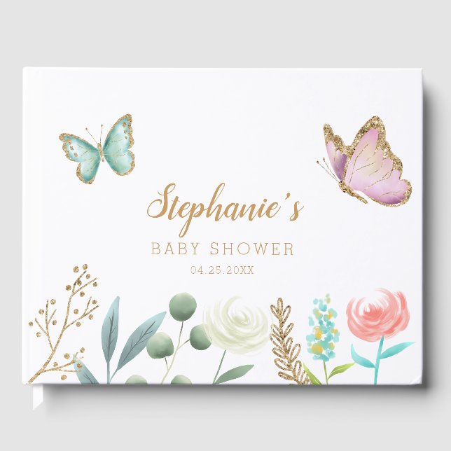 Livre D'or Papillon dans le Baby shower de jardin fleuri (Recto)