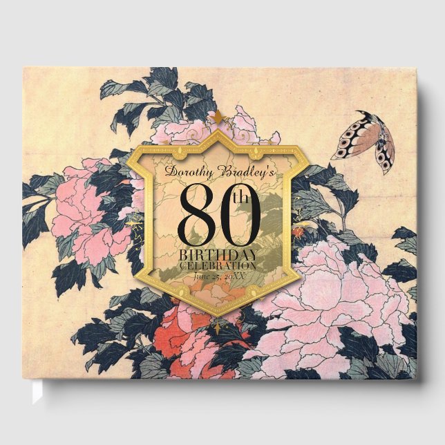 Livre D'or Papillon Peonies 80e anniversaire Invité (Recto)