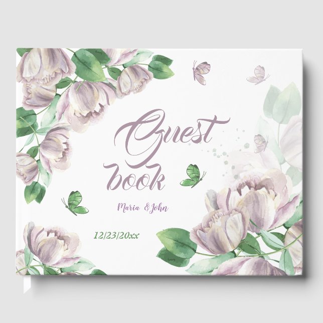 Livre D'or papillons feuille verts aux fleurs violettes (Recto)