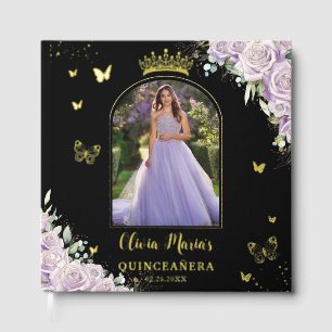 Livre D'or Papillons floraux pourpres Lilac Quinceañera Photo
