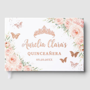 Livre D'or Papillons Floraux rose pâle Rose Gold Quince XV