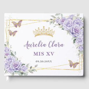 Livre D'or Papillons floraux violets Lilac Gold QUINCEAÑERA