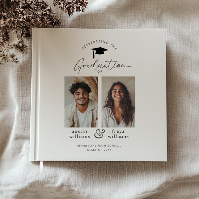 Livre D'or Partie conjointe de l'obtention du diplôme 2 Photo (Zazzle Joint Graduation Party 2 Photo Guest Book)
