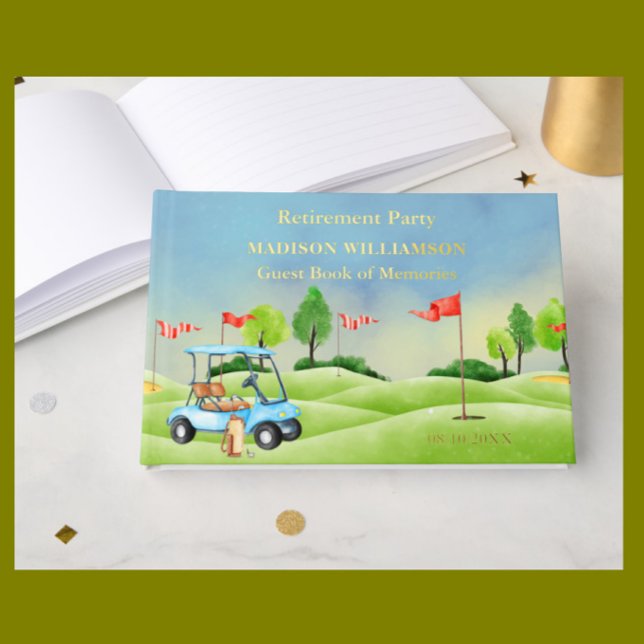 Livre D'or Partie de retraite Golf Thème Real Gold Foil (Créateur téléchargé)