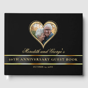 Livre D'or Parties scintillant d'or noir Coeur photo 50e anni