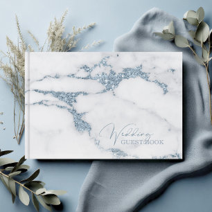 Livre D'or Parties scintillant moderne en marbre Mariage bleu