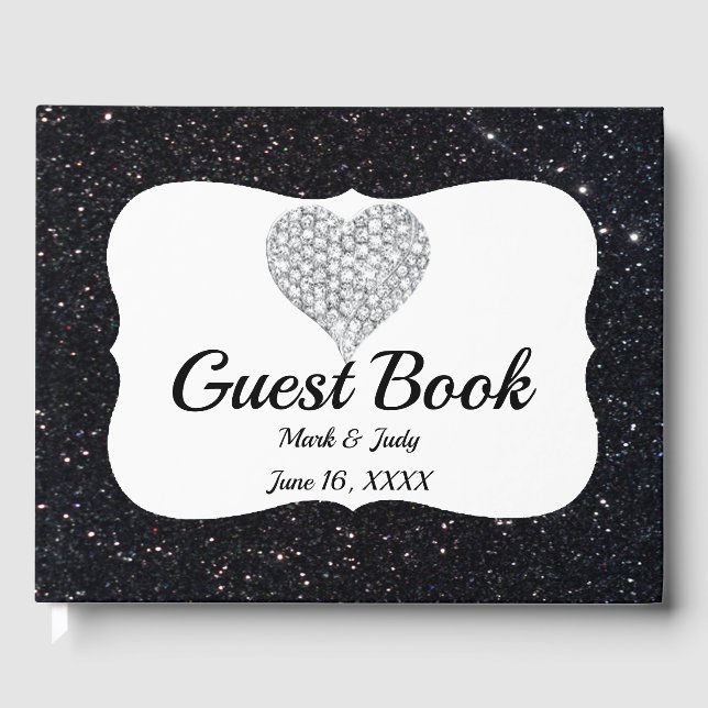 Livre D'or Parties scintillant noire Diamond Heart Guestbook (Recto)