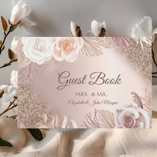Livre D'or Parties scintillant Ombre Rose or Boho Fleurs Mari