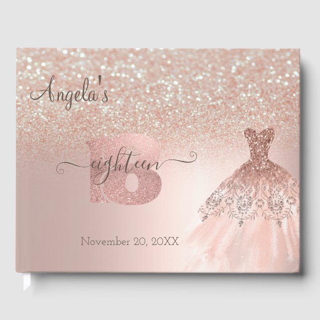 Livre D'or Parties scintillant Robe Bokeh Rose Or 18e anniver (Recto)