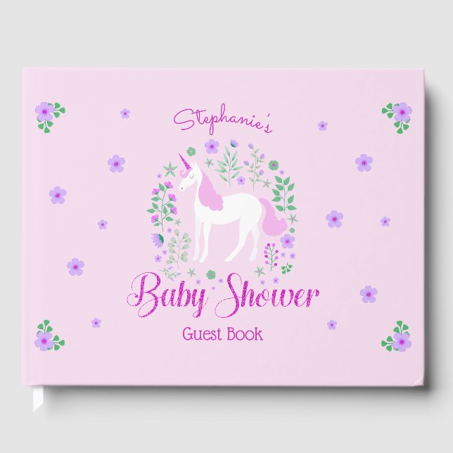 Livre D'or Parties scintillant rose Unicorn Baby shower perso (Recto)