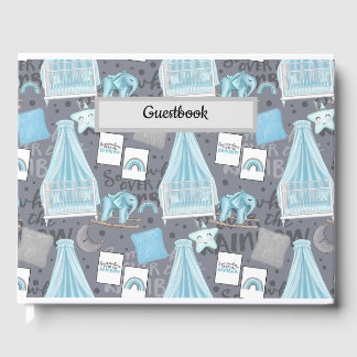 LIVRE D'OR PASTEL BLEU & GRAY BÉBÉ SCÈNE DE NURSERNE