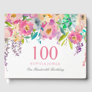 Livre D'or Pastel Watercolor Flowers 100e fête d'anniversaire