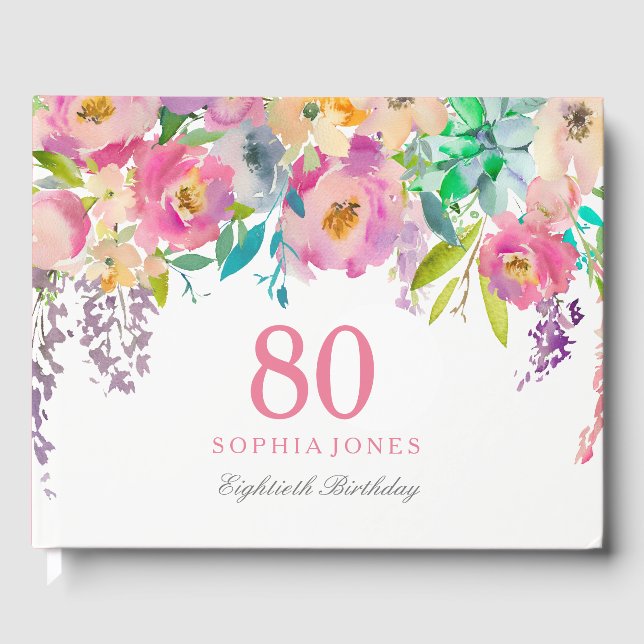 Livre D'or Pastel Watercolor Flowers 80e anniversaire (Recto)