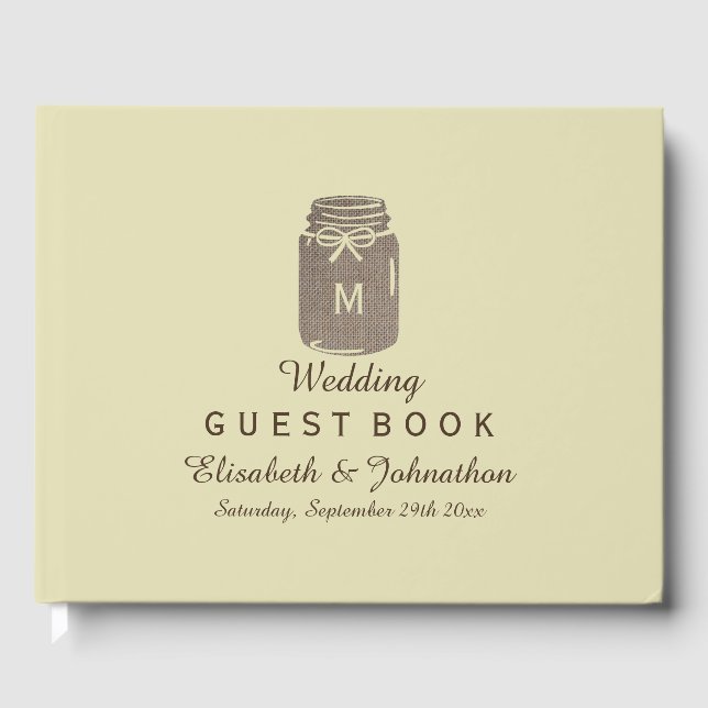 Livre D'or Pays Burlap Mason Jar Mariage (Recto)