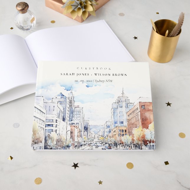 Livre D'or Paysage aquarelle de mariage à Omaha Nebraska (Recto ouvert)