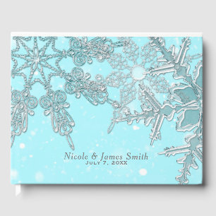 Livre D'or Paysage hivernal bleu élégant de mariage de flocon