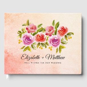 Livre D'or Peach rose rouge Mariage d'aquarelle Florale