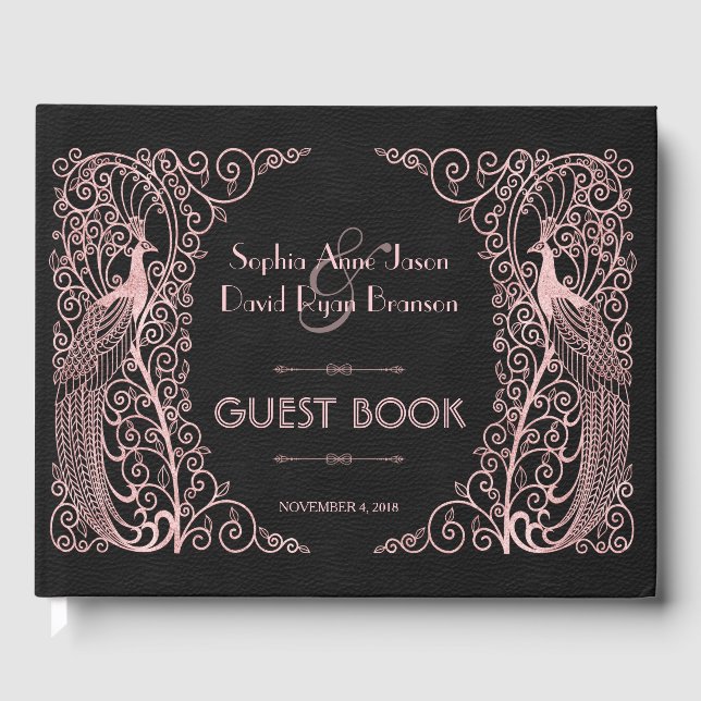 Livre D'or Peacocks rose Gold Art Déco Mariage noir (Recto)
