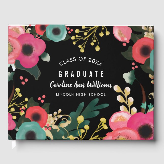 Livre D'or Peinture florale moderne aquarelle Graduation (Recto)