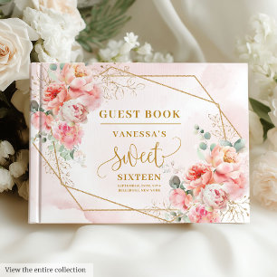 Livre D'or Peonies minimalistes en or rose pâle Sweet sixteen