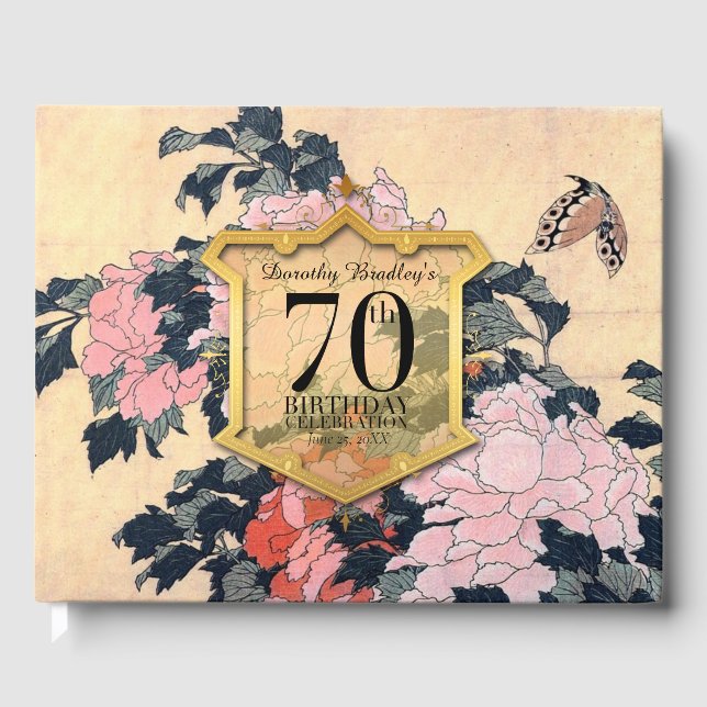 Livre D'or Peonies papillon 70e anniversaire invité (Recto)