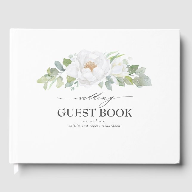 Livre D'or Peony blanc Mariage de verdure Florale (Recto)