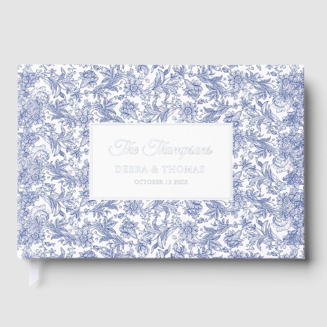 Livre D'or Personalized Wedding French Toile Blue Floral (Recto)