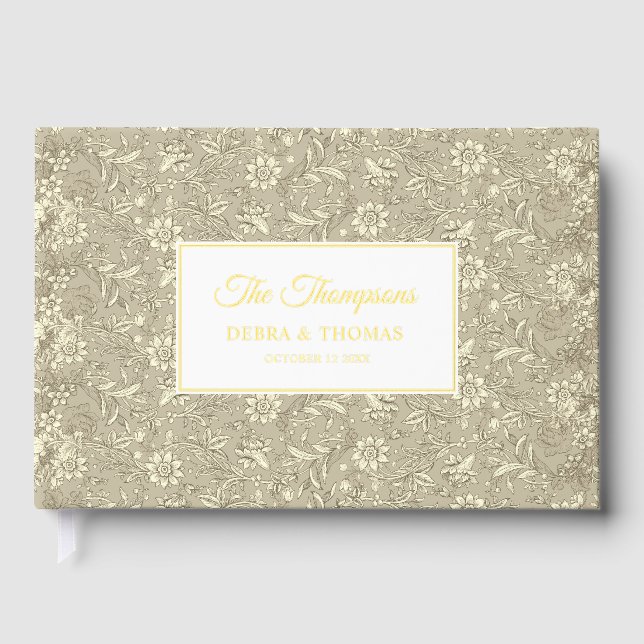 Livre D'or Personalized Wedding French Toile Gold Floral (Recto)