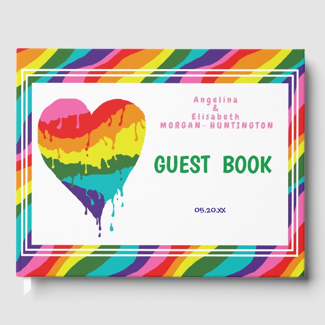 Livre D'or Personnalisé LGBT Rainbow Heart Mariage (Recto)