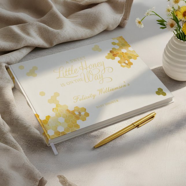 Livre D'or Petit Miel Sucré Sur Le Chemin Baby shower Abeille (Sweet Little Honey On The Way Bee Baby Shower Foil Guest Book)