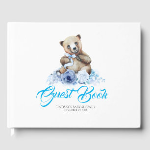Livre D'or Petit Ours Baby shower Fleurs bleues mignonnes