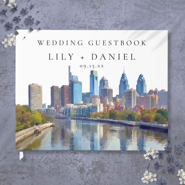 Livre D'or Philadelphia Skyline Watercolor Wedding (Philadelphia Skyline Watercolor Wedding Guest Book)