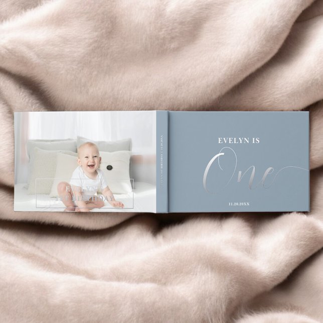 Livre D'or Photo 1er anniversaire Script bleu (Créateur téléchargé)