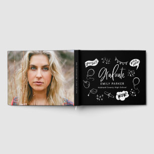 Livre D'or Photo Black Quirky Doodle Graduation Party