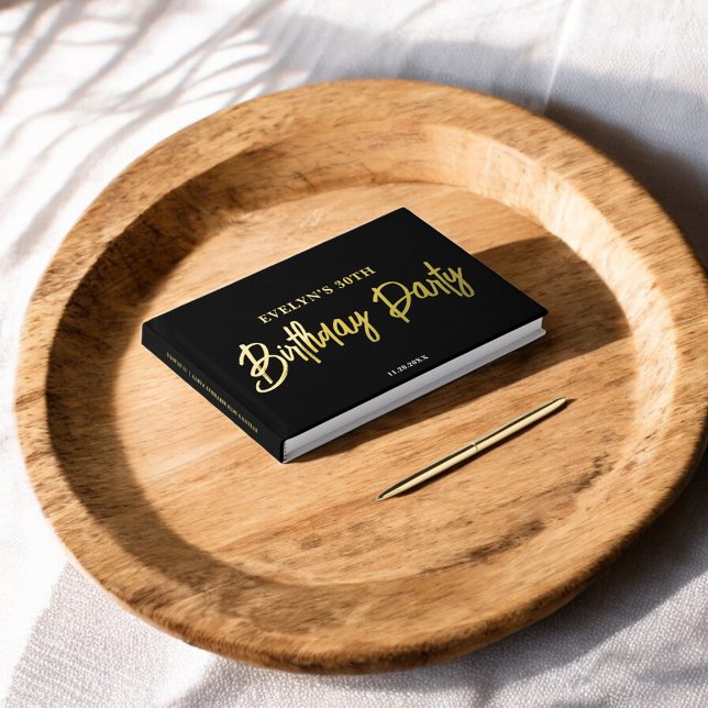 Livre D'or Photo Brush Script Elégant Noir Anniversaire (Créateur téléchargé)