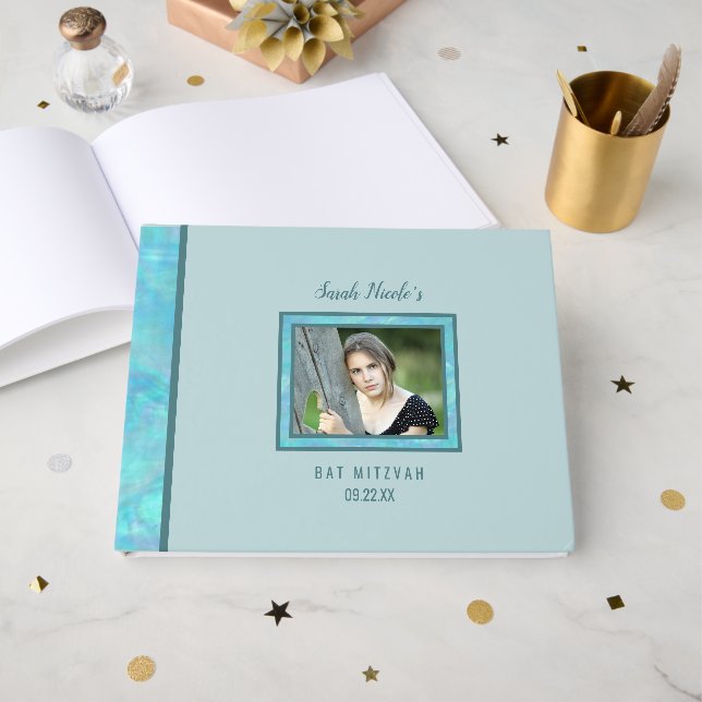 Livre D'or Photo de circonstance Bat Mitzvah Blue Opal (Recto ouvert)