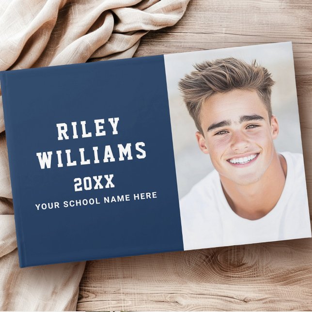 Livre D'or Photo de diplôme d'études supérieures bleu foncé (Photo student graduate graduation dark blue guest book)