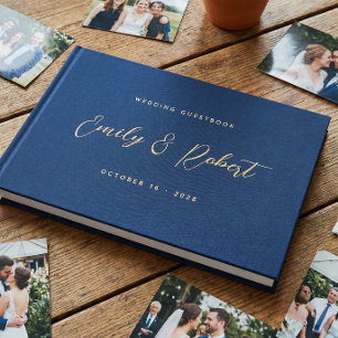 Livre D'or Photo de mariage élégant à l'écriture royale bleue